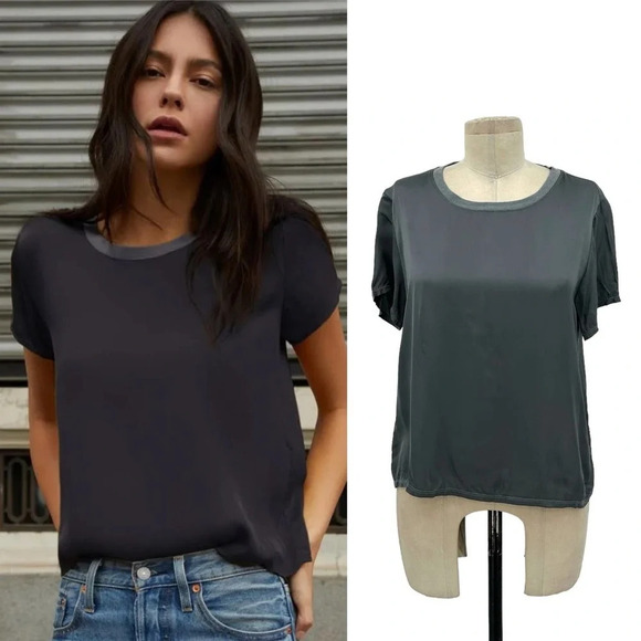 Nation‎ LTD Marie Sateen Satin Tee Shirt Gray Size Small - Picture 1 of 10